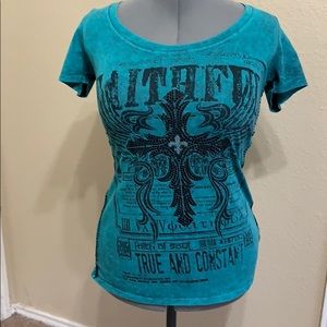 Teal sequin Cross Top